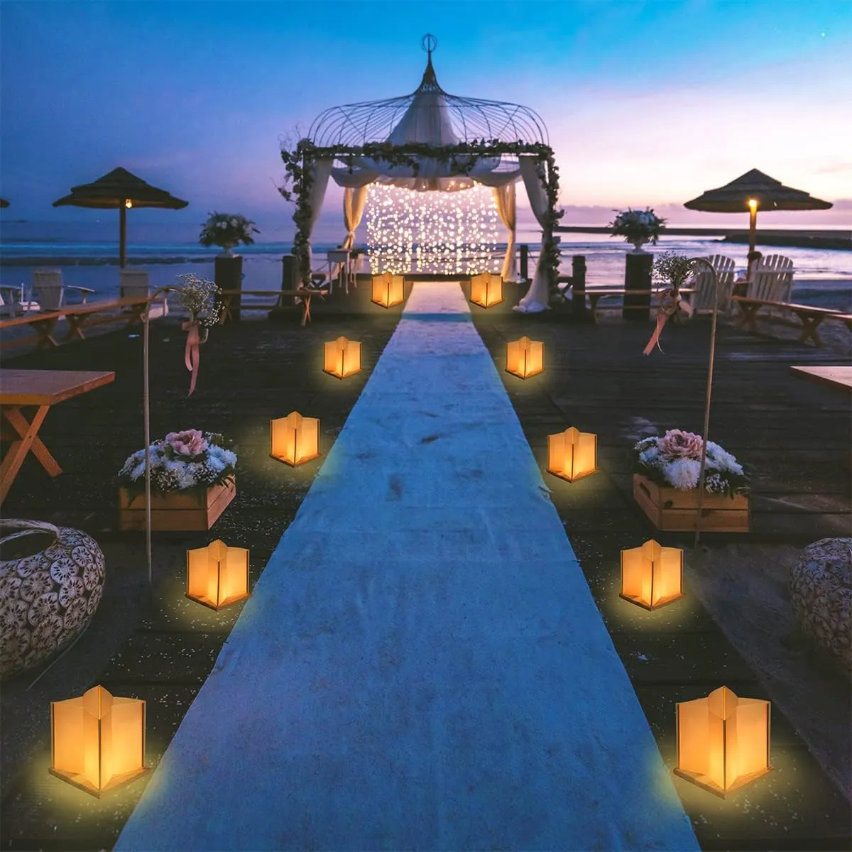 10 Pack 6" Star Shaped Floating Lanterns with Waterproof Wooden Base Sets, Paper Water Lanterns Decoration with LED Tealight Candle (10Sets Lanterns Flameless LED Candles)