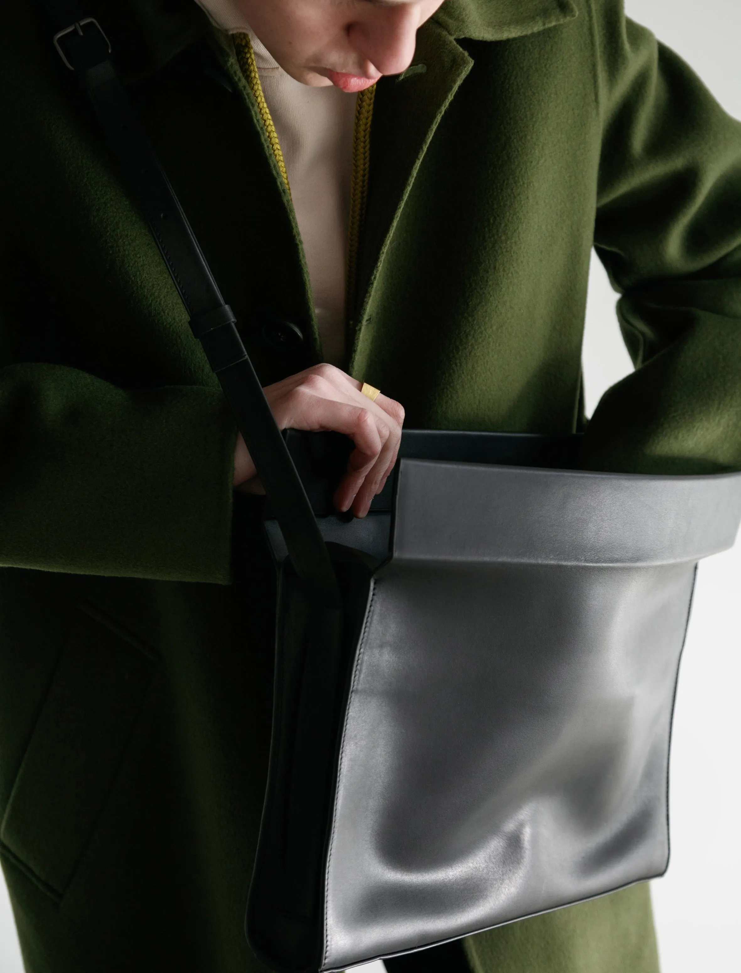 Black Double Calfskin Hitchcock Messenger Bag 987