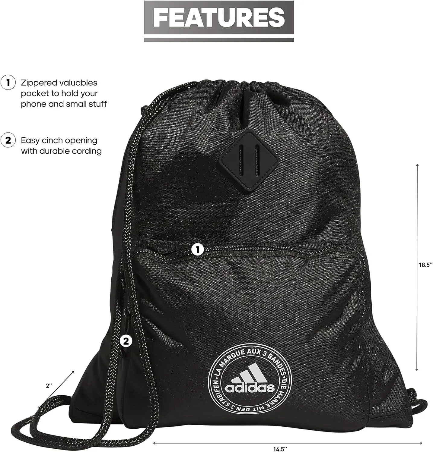 adidas Classic 3-Stripes 2.0 Sackpack, Black, One Size