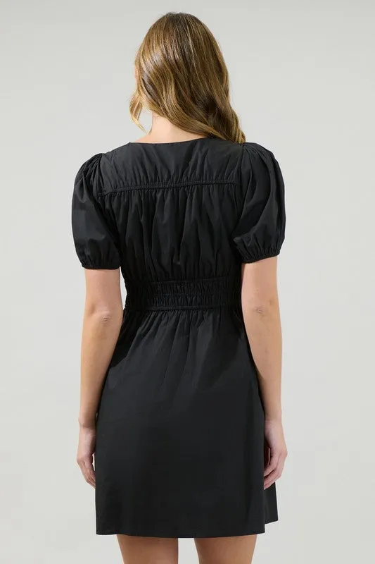 Black Smock Waist Mini Dress