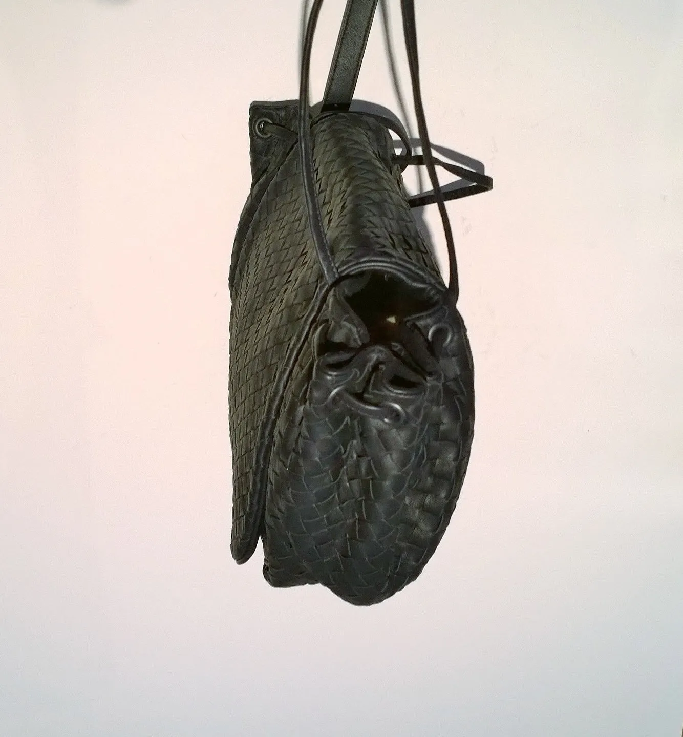 Bottega Veneta Black Intrecciato Woven Leather Crossbody Bag