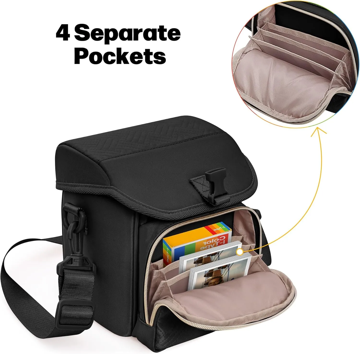 Camera Sling Bag Compatible with Polaroid Now 2nd Instant Camera, Crossbody Bag with Adjustable Strap, Black