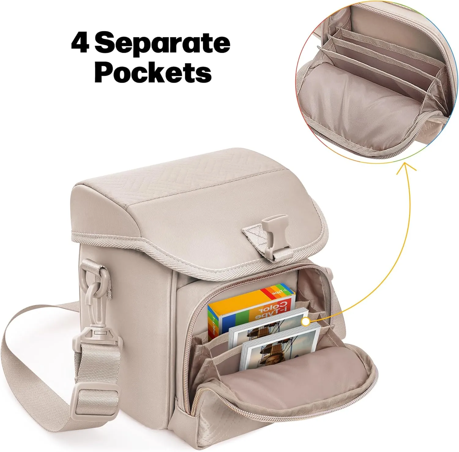 Camera Sling Bag Compatible with Polaroid Now 2nd Instant Camera, Crossbody Bag with Adjustable Strap, Light Tan