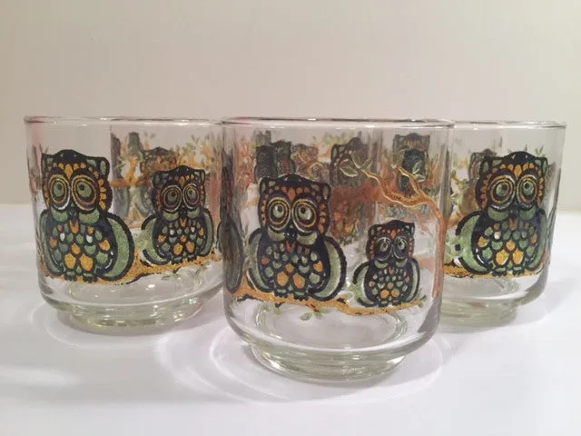 Classic 1970's Retro Owl Short Glasses (Set of 7)