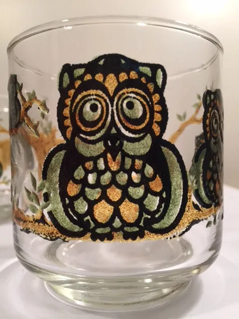 Classic 1970's Retro Owl Short Glasses (Set of 7)