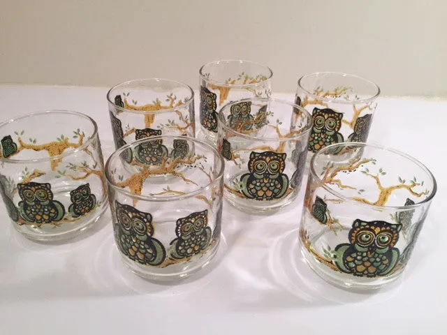Classic 1970's Retro Owl Short Glasses (Set of 7)