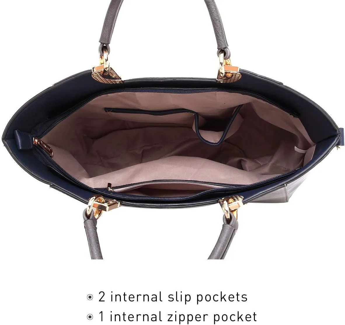Dasein Women Two Tone Handbag Purse Top Handle Shoulder Bag Tote Hobo Work Bag w/Matching Clutch