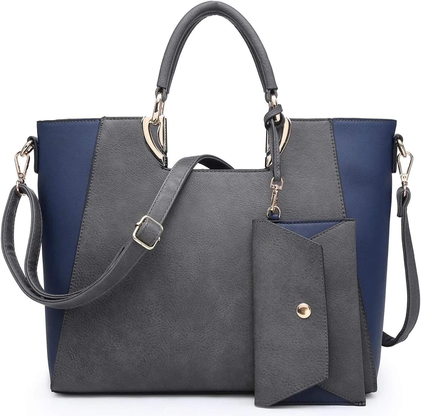 Dasein Women Two Tone Handbag Purse Top Handle Shoulder Bag Tote Hobo Work Bag w/Matching Clutch