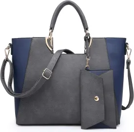 Dasein Women Two Tone Handbag Purse Top Handle Shoulder Bag Tote Hobo Work Bag w/Matching Clutch