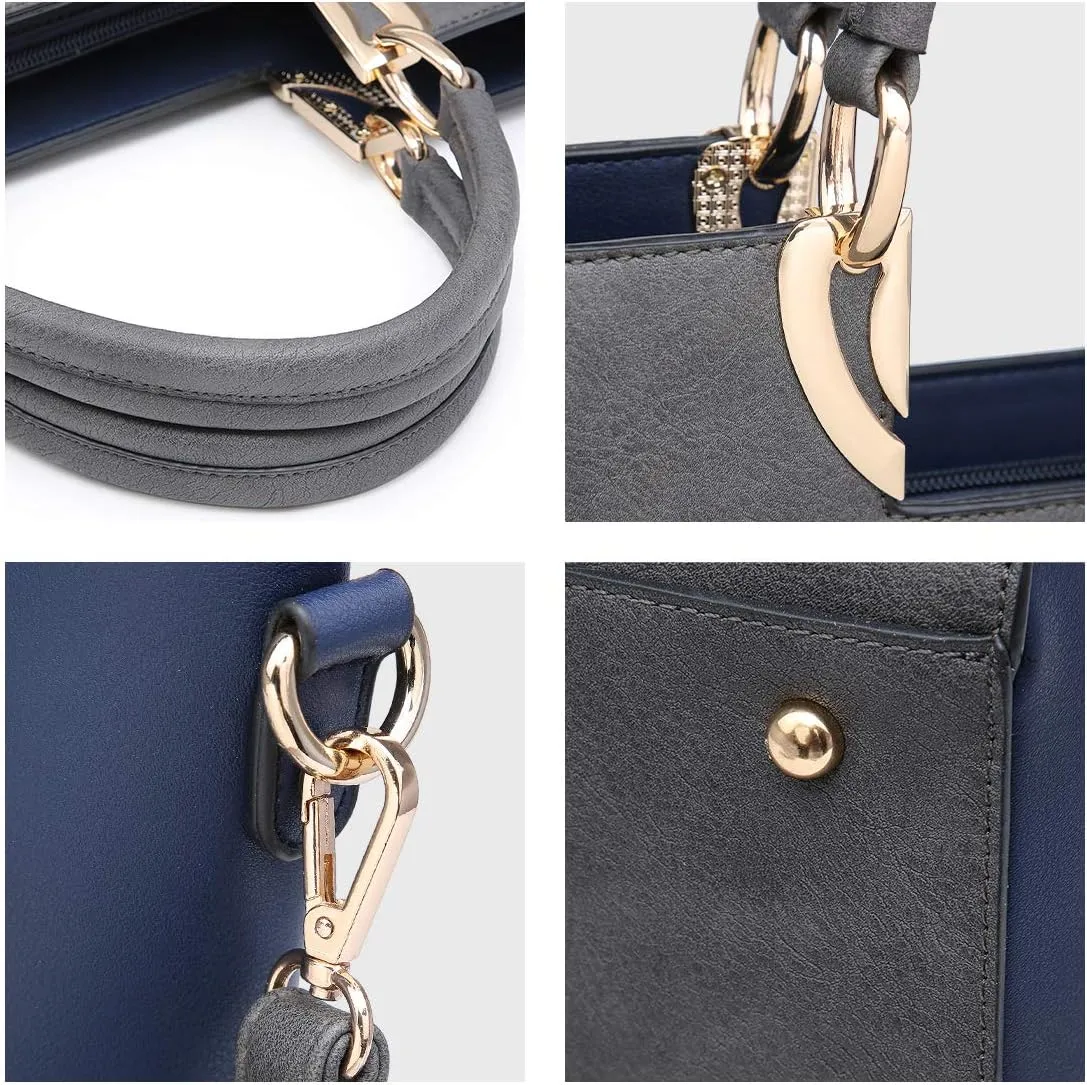 Dasein Women Two Tone Handbag Purse Top Handle Shoulder Bag Tote Hobo Work Bag w/Matching Clutch