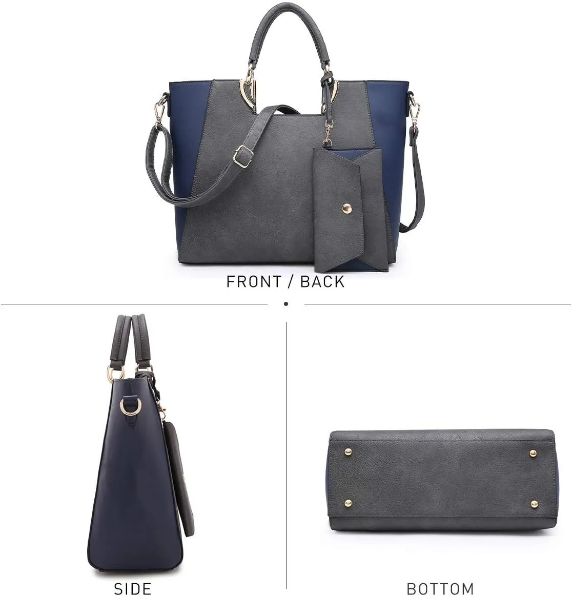 Dasein Women Two Tone Handbag Purse Top Handle Shoulder Bag Tote Hobo Work Bag w/Matching Clutch