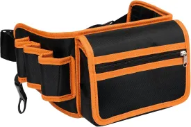Electrician Tool Waist Bag, Tool Belt Pouch with Multiple Pockets for Carpenter, Construction, Work Apron, Black-Orange