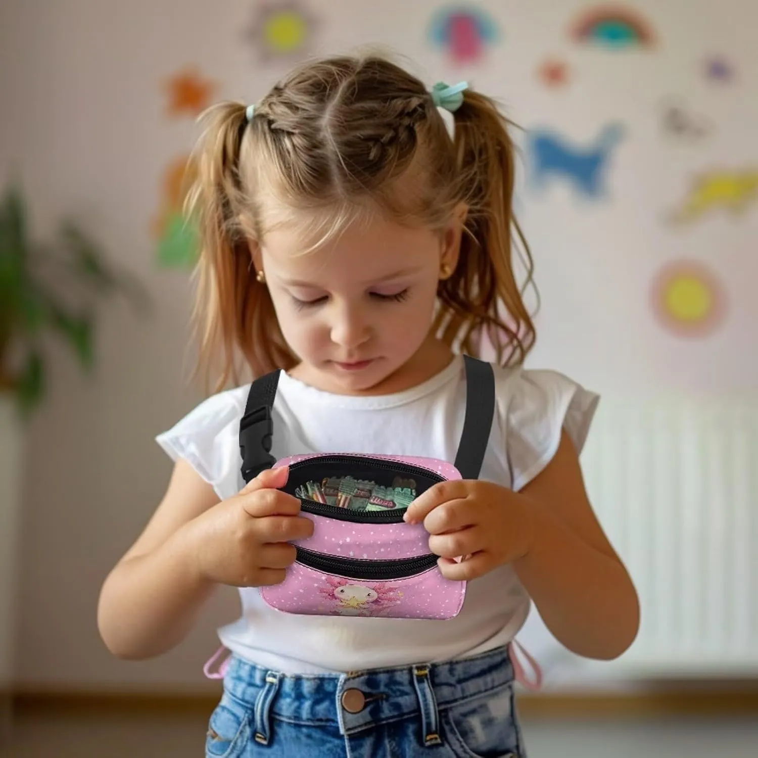 FOR U DESIGNS Kids Fanny Pack for Girls Axolotl Fanny Packs with Adjustable Strap Cute Crossbody Bag Small Belt Bag for Runing Hiking Fashion Waist Packs