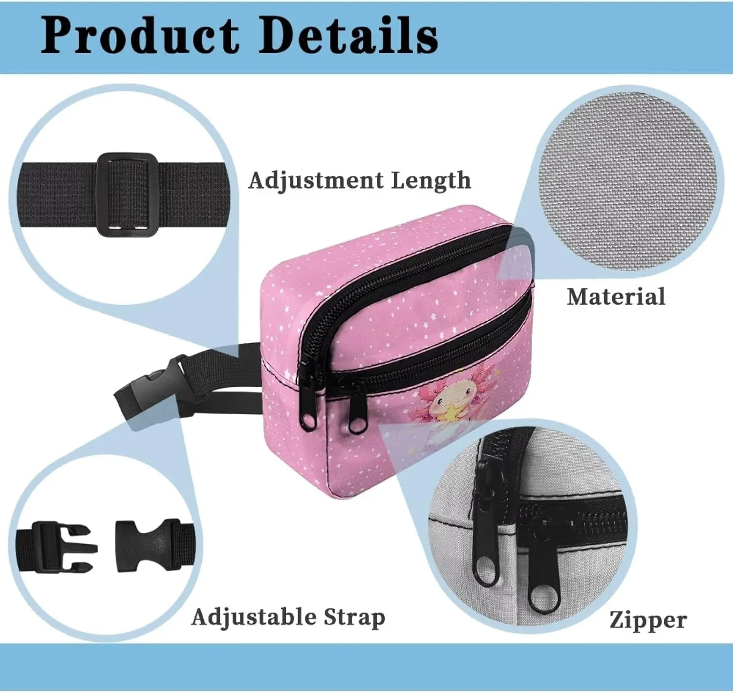 FOR U DESIGNS Kids Fanny Pack for Girls Axolotl Fanny Packs with Adjustable Strap Cute Crossbody Bag Small Belt Bag for Runing Hiking Fashion Waist Packs