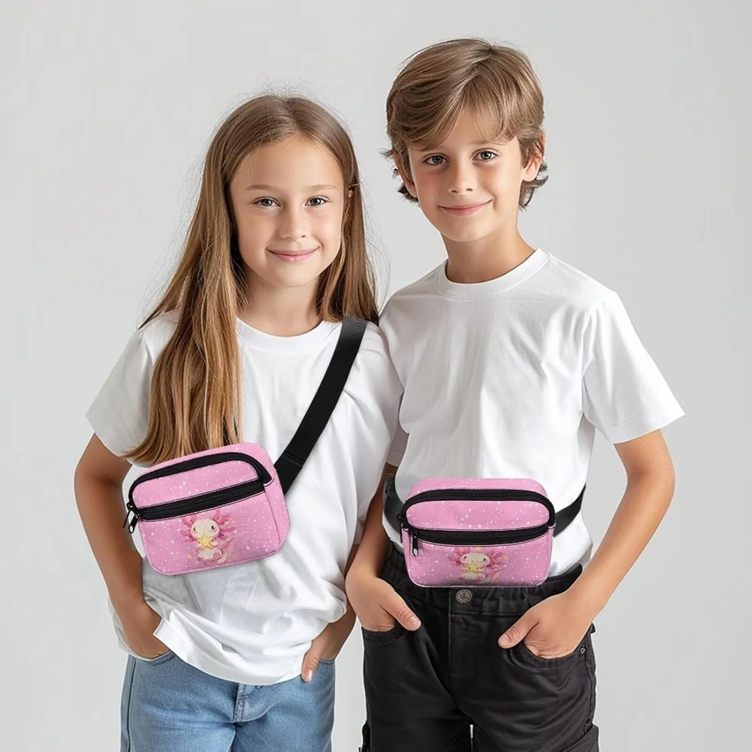 FOR U DESIGNS Kids Fanny Pack for Girls Axolotl Fanny Packs with Adjustable Strap Cute Crossbody Bag Small Belt Bag for Runing Hiking Fashion Waist Packs
