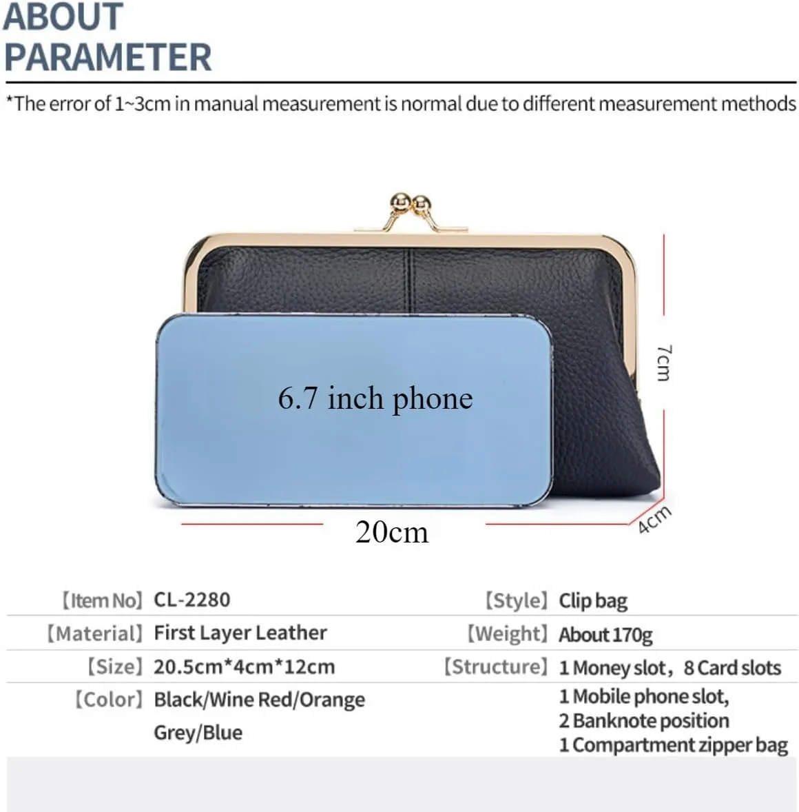 Genuine Leather Kiss Lock Wallet for Women Fashion Purse Clutch with Card Slots and Phone Holder Pocket Kiss Closure