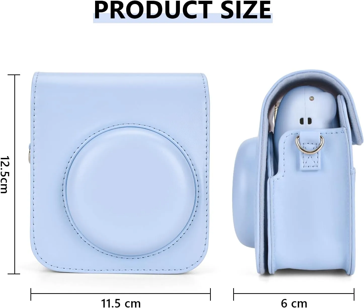 Instant Camera Case Compatible with Fujifilm Instax Mini 12, Polaroid Camera Mini 12 Protective Case with Photo Storage Pocket - Pastel Blue