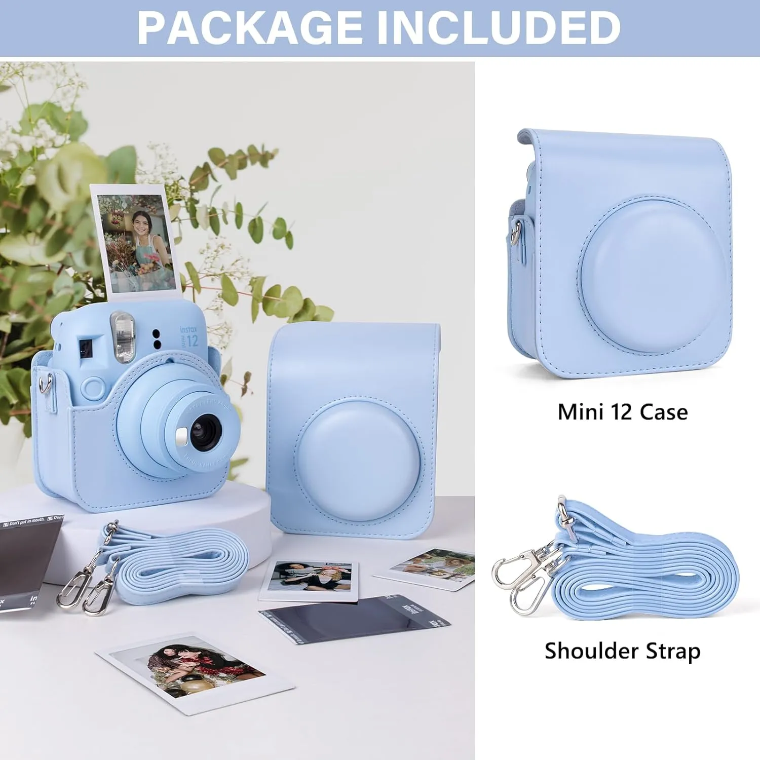 Instant Camera Case Compatible with Fujifilm Instax Mini 12, Polaroid Camera Mini 12 Protective Case with Photo Storage Pocket - Pastel Blue