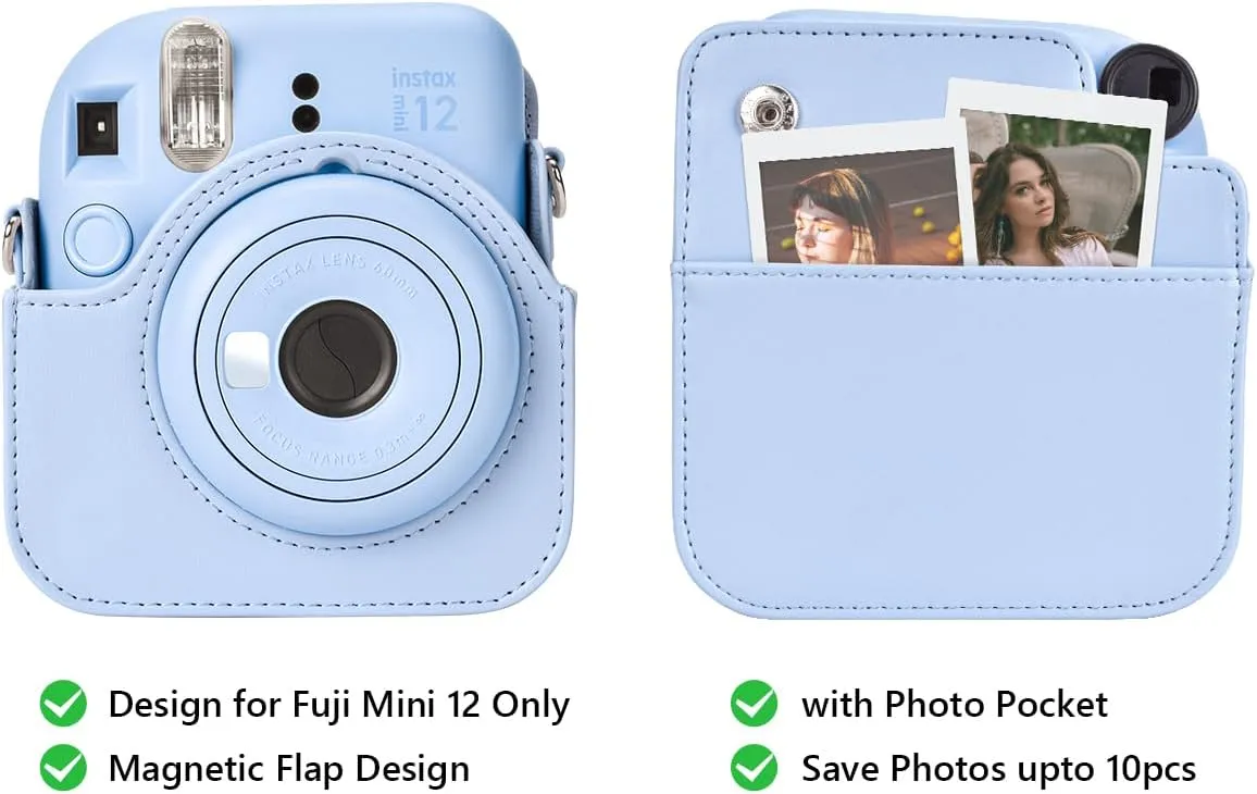 Instant Camera Case Compatible with Fujifilm Instax Mini 12, Polaroid Camera Mini 12 Protective Case with Photo Storage Pocket - Pastel Blue