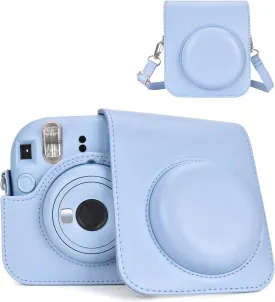 Instant Camera Case Compatible with Fujifilm Instax Mini 12, Polaroid Camera Mini 12 Protective Case with Photo Storage Pocket - Pastel Blue