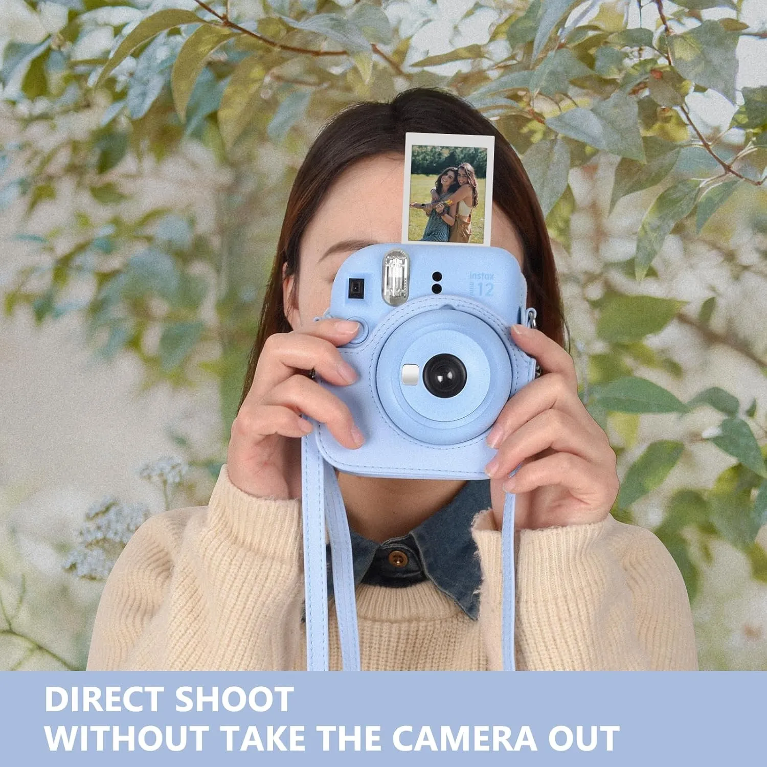 Instant Camera Case Compatible with Fujifilm Instax Mini 12, Polaroid Camera Mini 12 Protective Case with Photo Storage Pocket - Pastel Blue