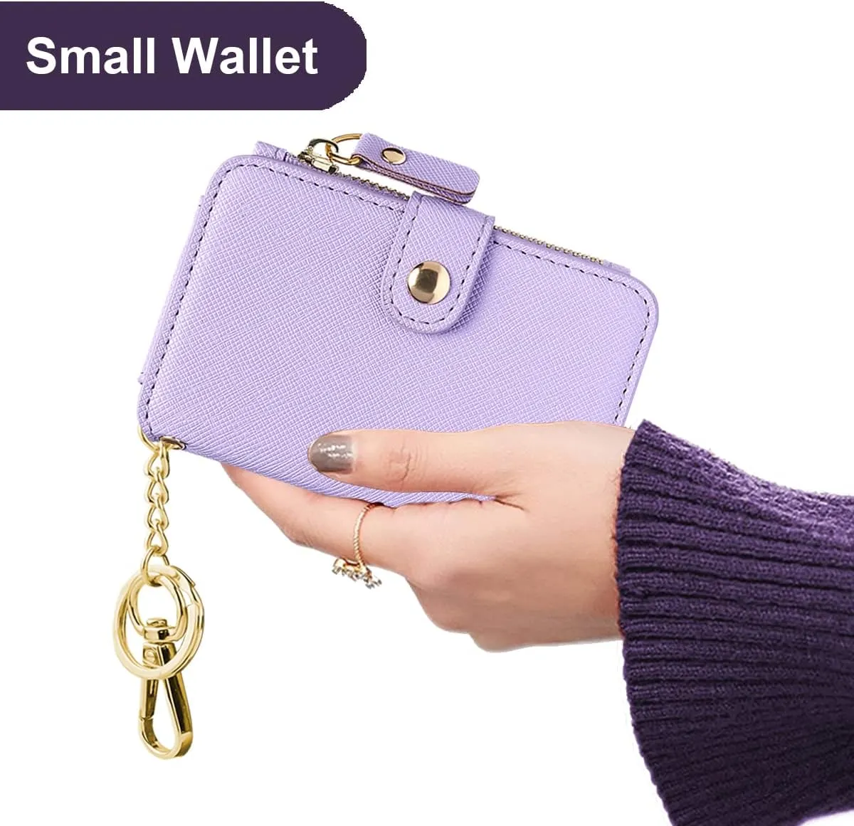 Keychain wallet, Rfid Blocking Credit Card Holder Leather, Zipper Card Case for Women