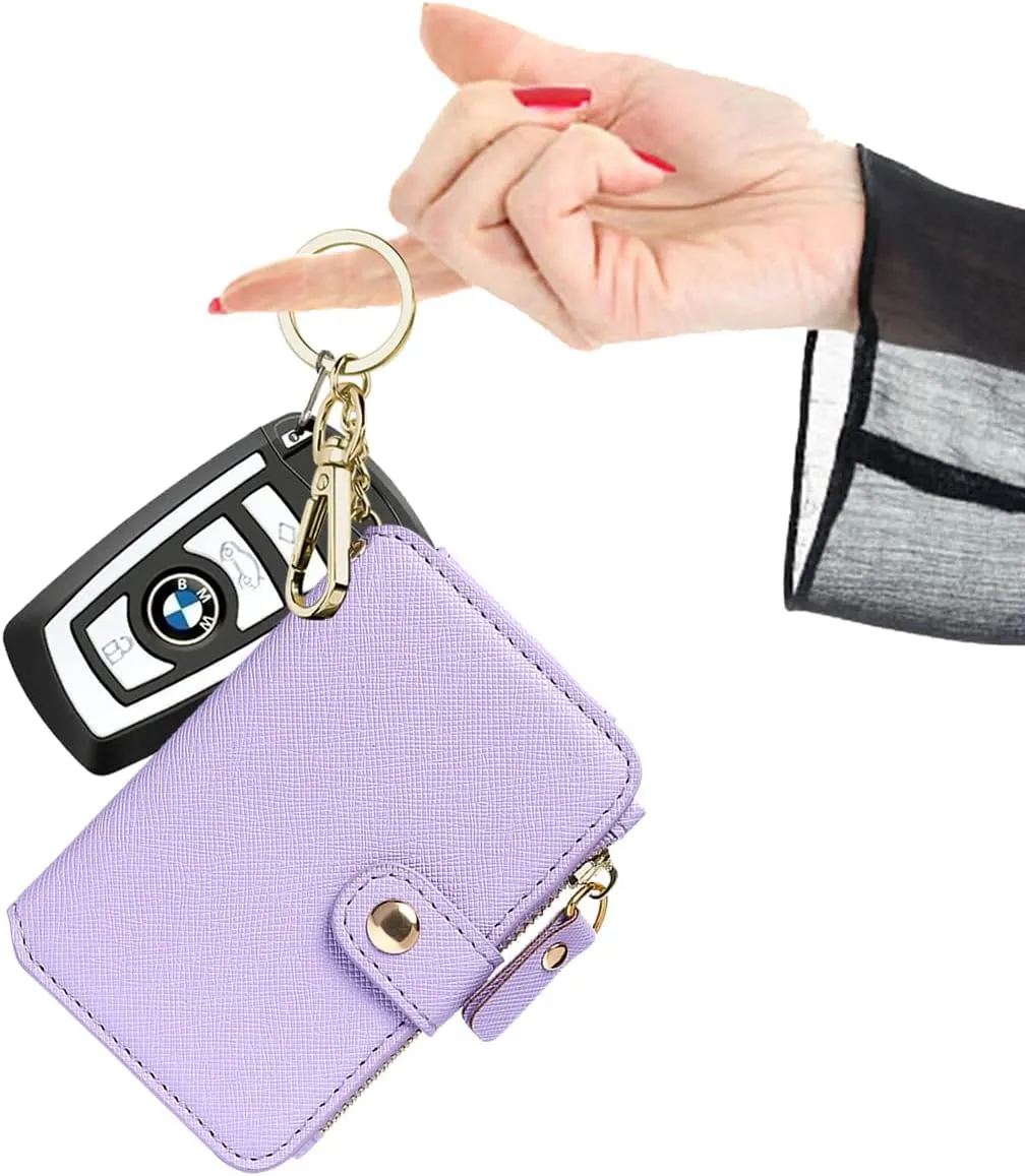 Keychain wallet, Rfid Blocking Credit Card Holder Leather, Zipper Card Case for Women
