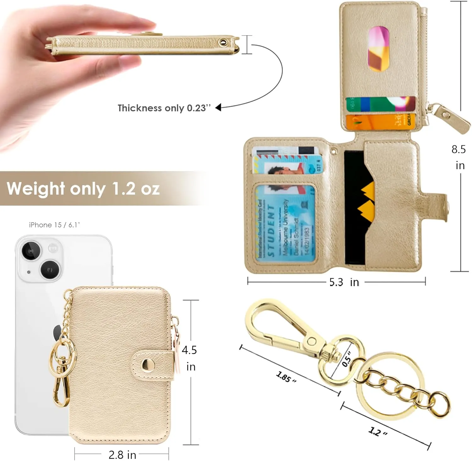 Keychain wallet, Rfid Blocking Credit Card Holder Leather, Zipper Card Case for Women