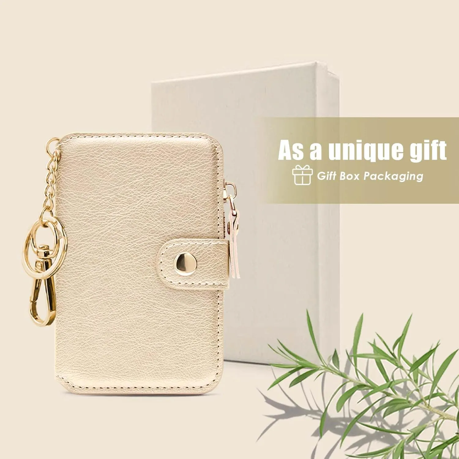 Keychain wallet, Rfid Blocking Credit Card Holder Leather, Zipper Card Case for Women