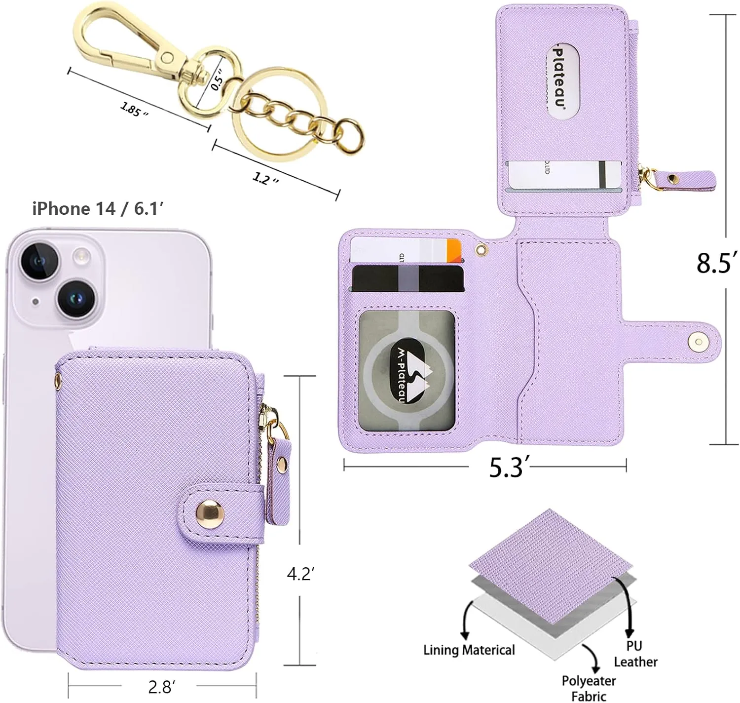 Keychain wallet, Rfid Blocking Credit Card Holder Leather, Zipper Card Case for Women