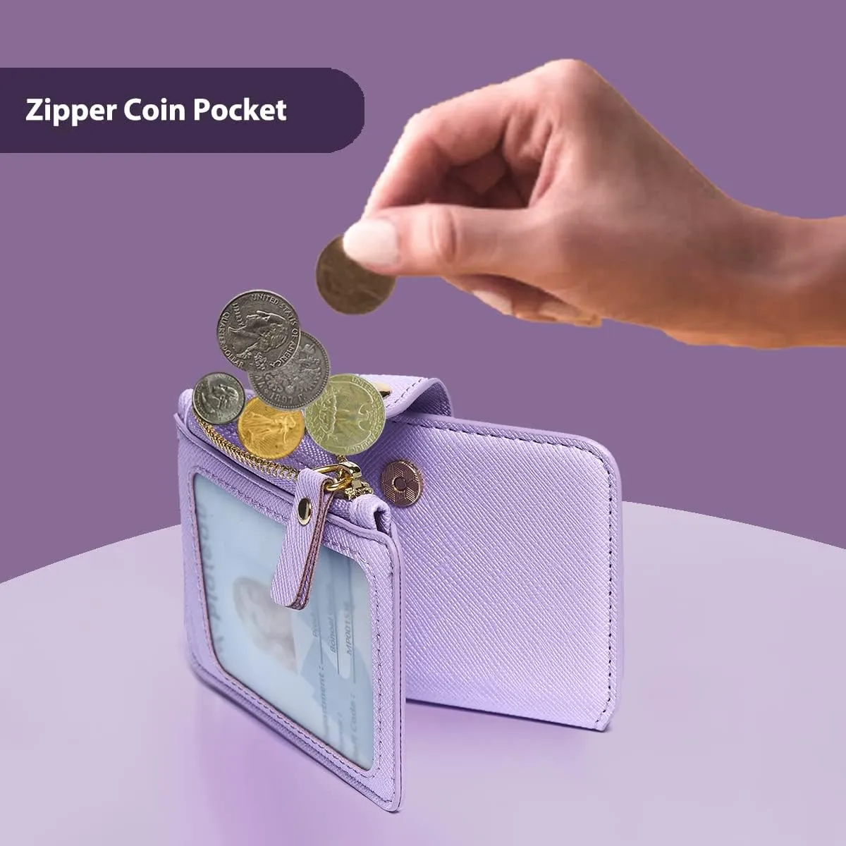 Keychain wallet, Rfid Blocking Credit Card Holder Leather, Zipper Card Case for Women
