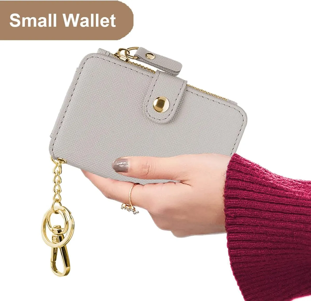 Keychain wallet, Rfid Blocking Credit Card Holder Leather, Zipper Card Case for Women
