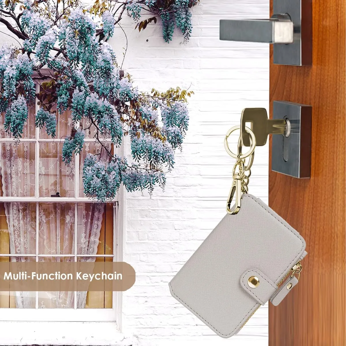 Keychain wallet, Rfid Blocking Credit Card Holder Leather, Zipper Card Case for Women