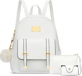 KKXIU 3pcs Fashion Small Synthetic Leather Backpack Purse Cute Mini Bookbag for Women and Girls