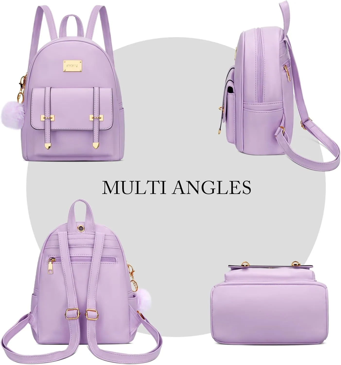 KKXIU 3pcs Fashion Small Synthetic Leather Backpack Purse Cute Mini Bookbag for Women and Girls