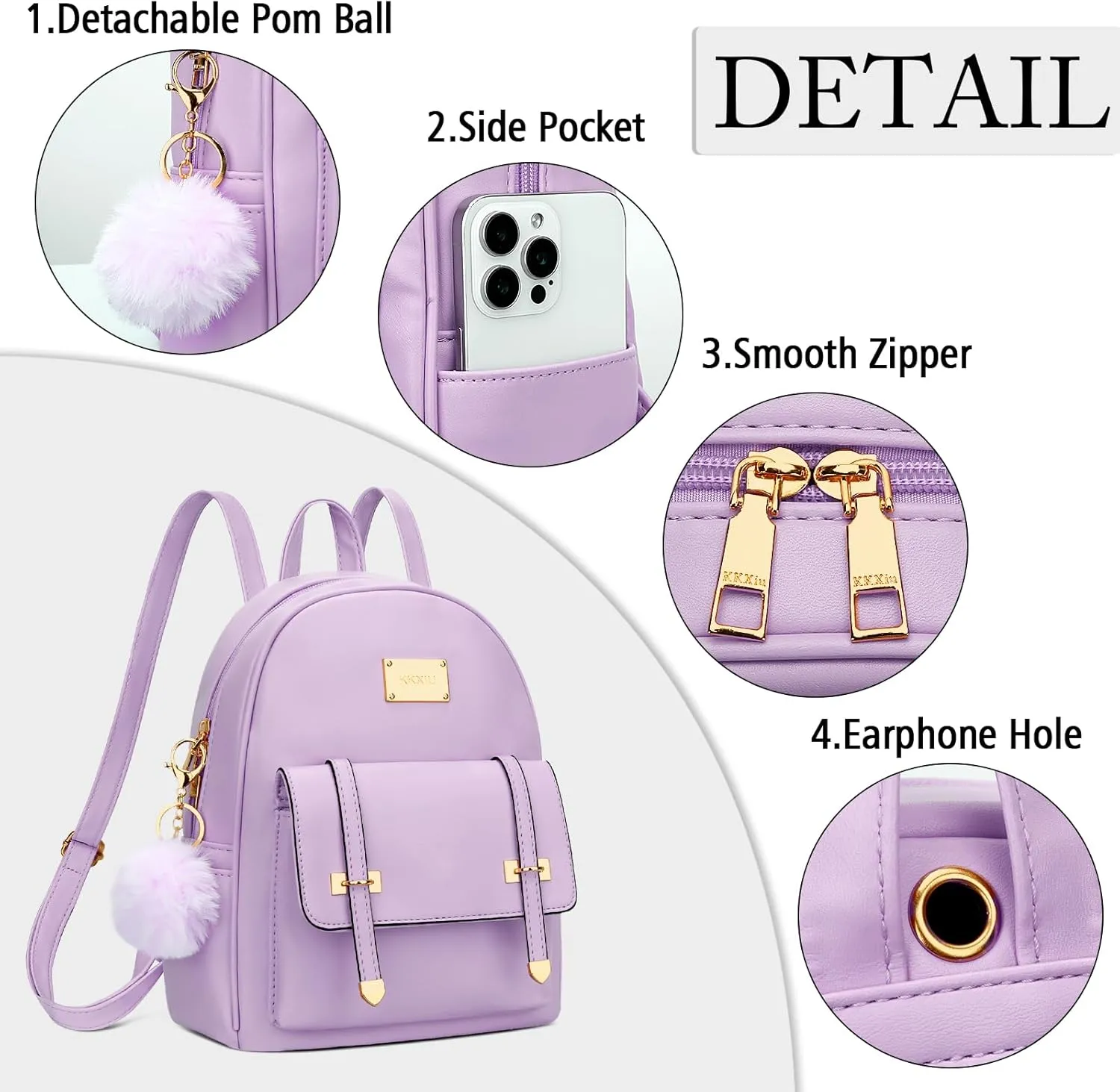 KKXIU 3pcs Fashion Small Synthetic Leather Backpack Purse Cute Mini Bookbag for Women and Girls