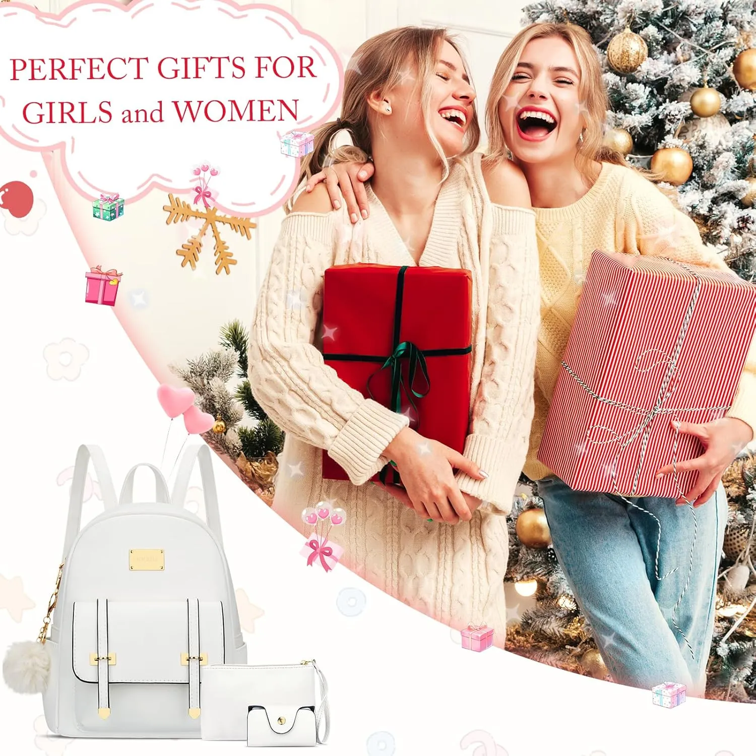 KKXIU 3pcs Fashion Small Synthetic Leather Backpack Purse Cute Mini Bookbag for Women and Girls