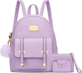KKXIU 3pcs Fashion Small Synthetic Leather Backpack Purse Cute Mini Bookbag for Women and Girls
