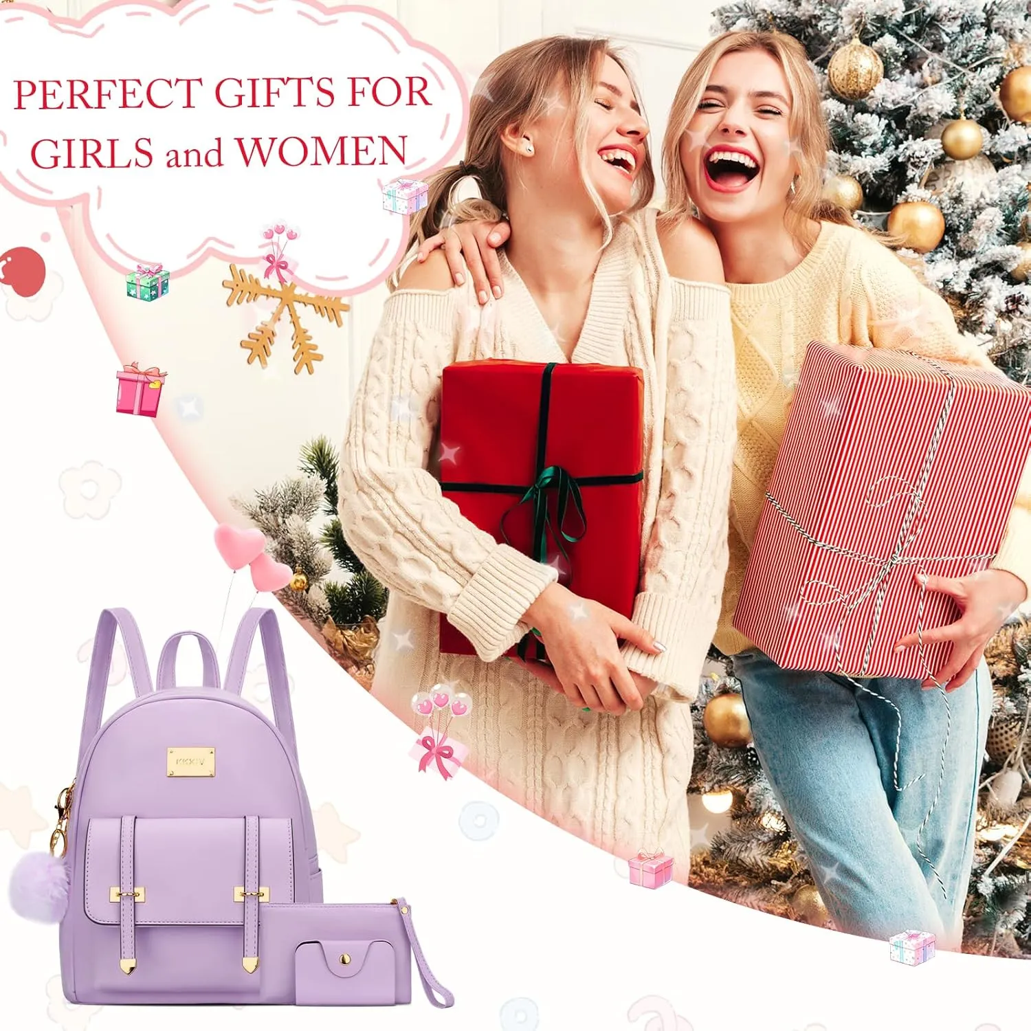 KKXIU 3pcs Fashion Small Synthetic Leather Backpack Purse Cute Mini Bookbag for Women and Girls