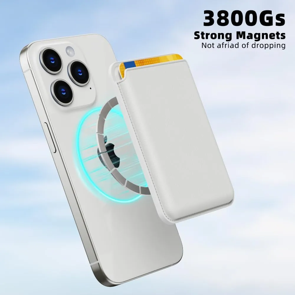 Magnetic Wallet for iPhone, Leather Magnetic Phone Wallet Mag RFID, 3 Card Holder for iPhone 16/15/14/13/12 Series, White