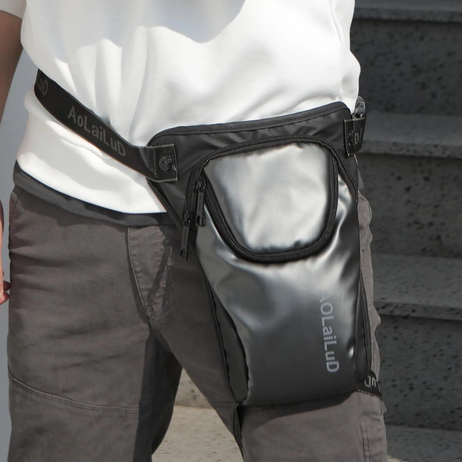 Motorcycle Drop Leg Bag Tactical Waist Pack for Men Women Hip Bum Fanny Belt Pouch Outdoor Travel Hiking Cycling Oxford Thigh Bag Daypack (Black)