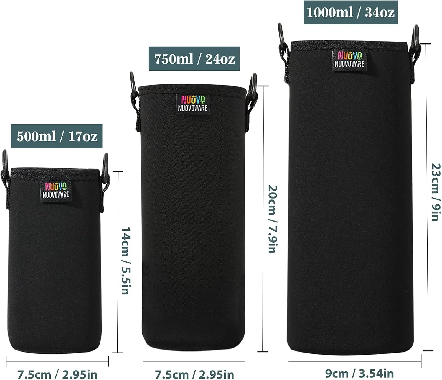 Nuovoware Water Bottle Carrier Bag, Premium Neoprene Portable Insulated Water bottle Sling Holder Bag 1000ML with Adjustable Shoulder Strap for Men Women Hiking, Sling Bottle Bag Case