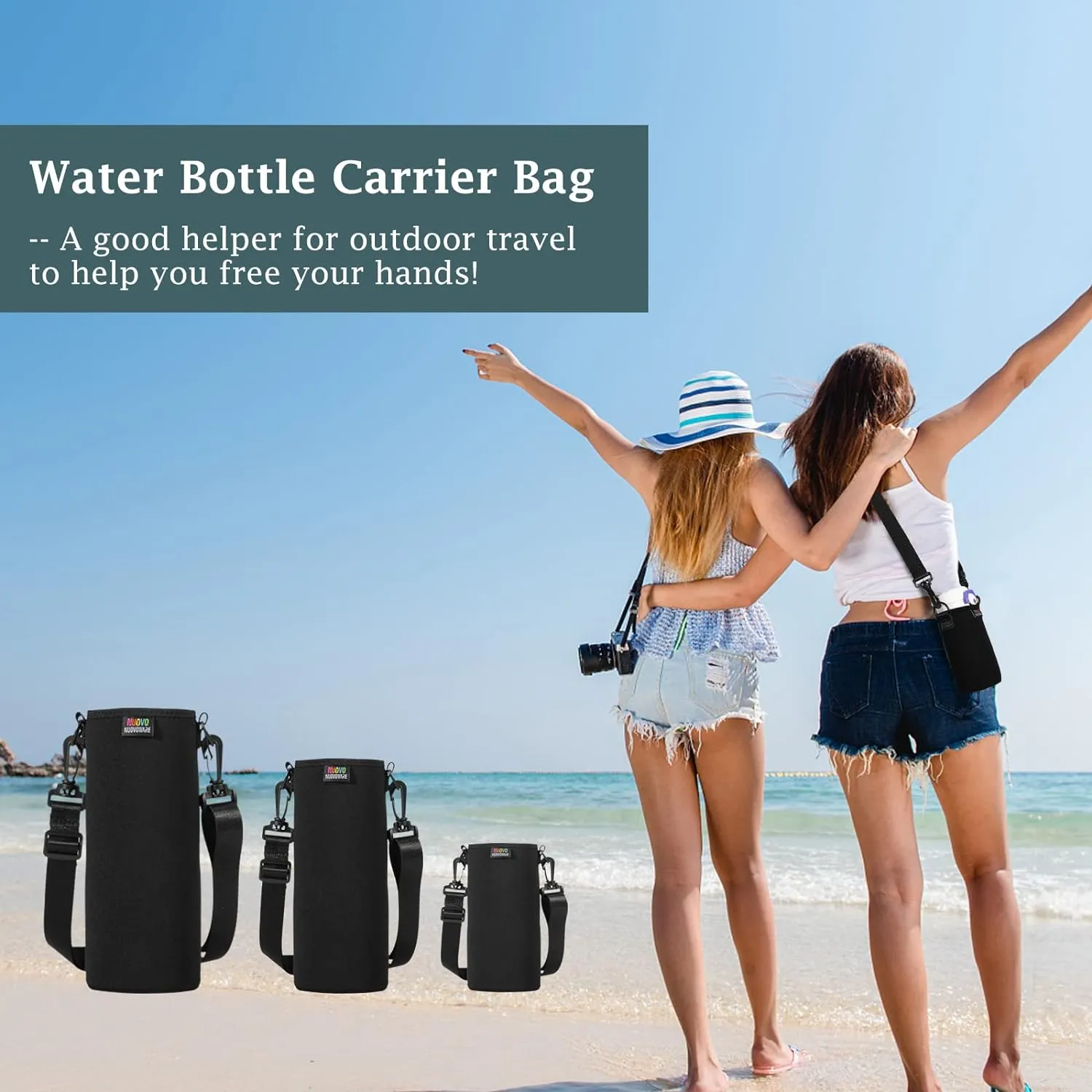 Nuovoware Water Bottle Carrier Bag, Premium Neoprene Portable Insulated Water bottle Sling Holder Bag 1000ML with Adjustable Shoulder Strap for Men Women Hiking, Sling Bottle Bag Case