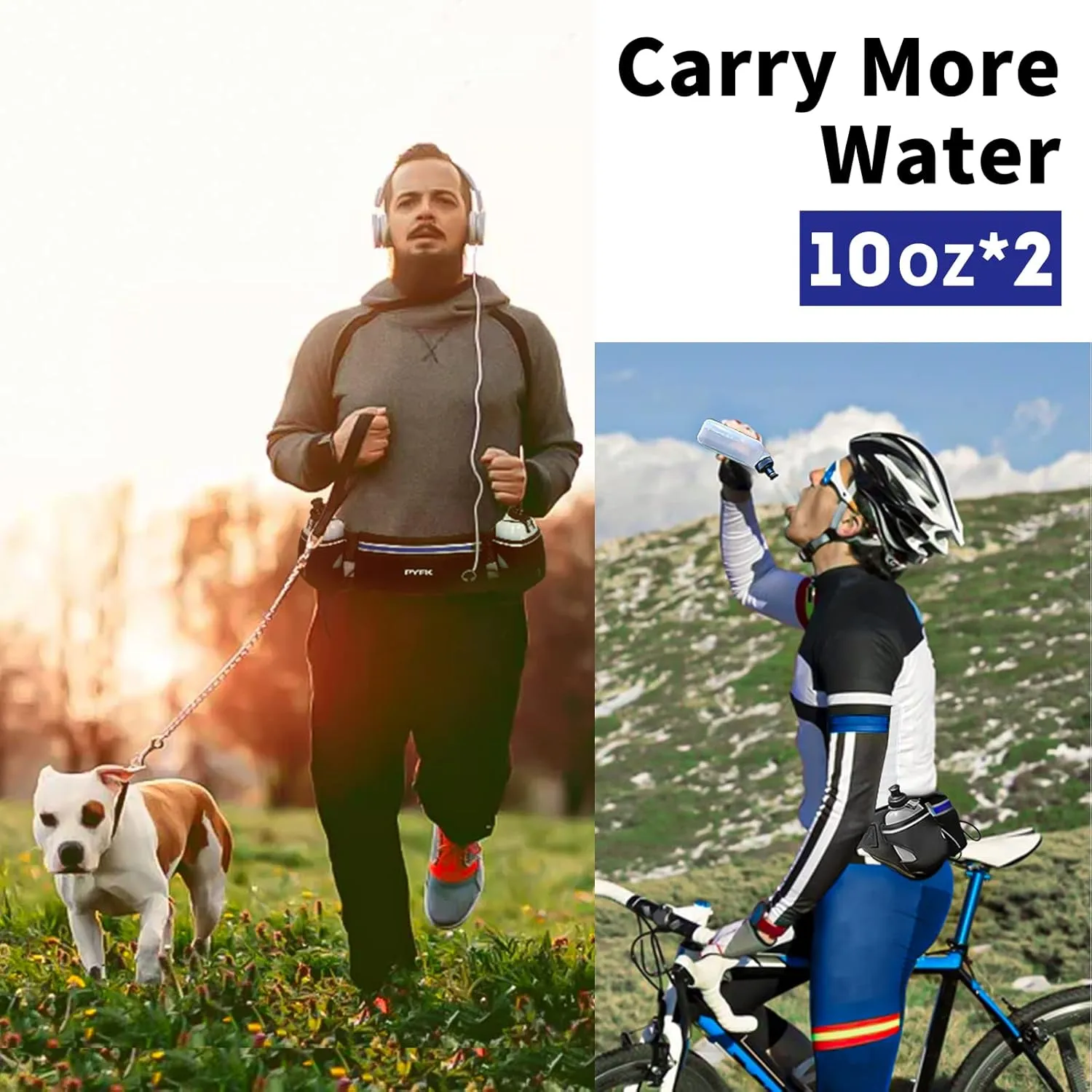 PYFK Upgraded Running Belt with Water Bottles, Hydration Belt for Men and Women, Water Bottle Holder Running Pouch Belt, Fanny Pack Fits 7 inches Phones, Waist pack for Running Hiking Climbing