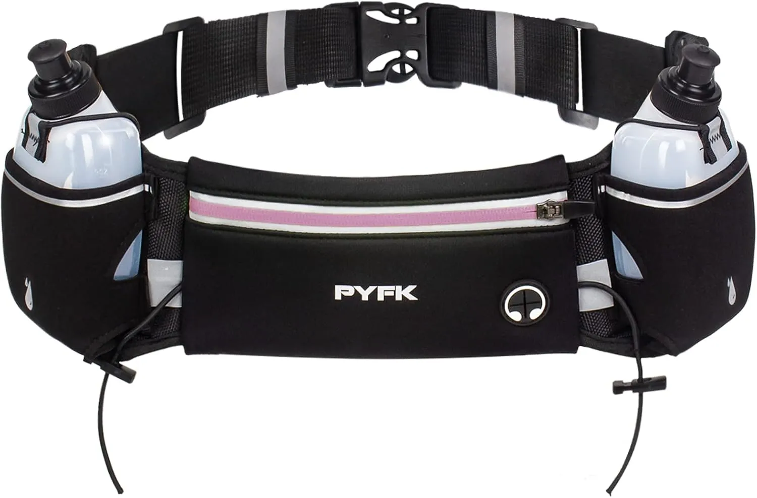 PYFK Upgraded Running Belt with Water Bottles, Hydration Belt for Men and Women, Water Bottle Holder Running Pouch Belt, Fanny Pack Fits 7 inches Phones, Waist pack for Running Hiking Climbing