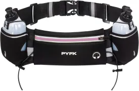 PYFK Upgraded Running Belt with Water Bottles, Hydration Belt for Men and Women, Water Bottle Holder Running Pouch Belt, Fanny Pack Fits 7 inches Phones, Waist pack for Running Hiking Climbing