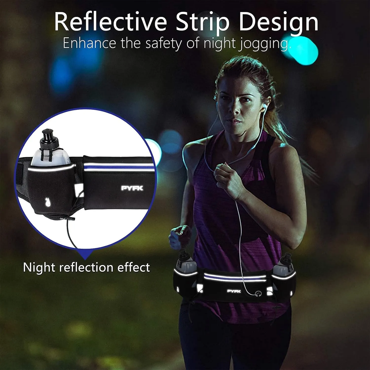 PYFK Upgraded Running Belt with Water Bottles, Hydration Belt for Men and Women, Water Bottle Holder Running Pouch Belt, Fanny Pack Fits 7 inches Phones, Waist pack for Running Hiking Climbing