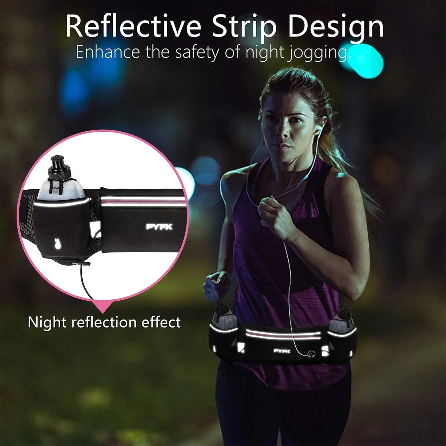 PYFK Upgraded Running Belt with Water Bottles, Hydration Belt for Men and Women, Water Bottle Holder Running Pouch Belt, Fanny Pack Fits 7 inches Phones, Waist pack for Running Hiking Climbing