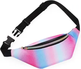QtGirl Fanny Pack for Kids, Glitter Waist Bag Shiny Bags with Adjustable Belt for Children Sport Running, Camping, Trip