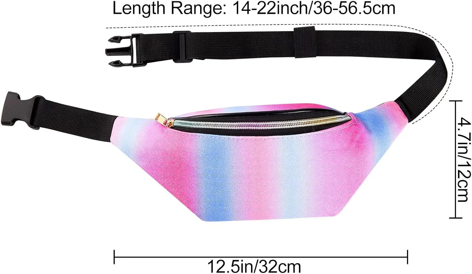 QtGirl Fanny Pack for Kids, Glitter Waist Bag Shiny Bags with Adjustable Belt for Children Sport Running, Camping, Trip
